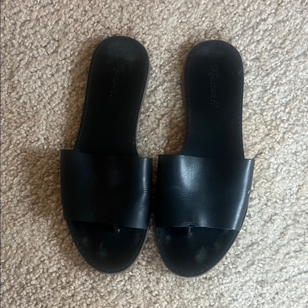 Madewell Black Leather Slide Sandals